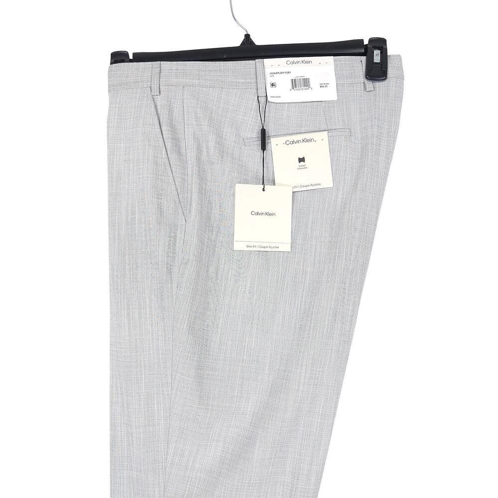Calvin Klein Mens Slim Fit Dress Pants 42x30 Light Grey Solid Sharkskin Stretch
